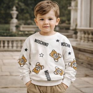 Moschino Baby Boys Teddy Bear Sweatshirt Ivory Designer Pullover 36 Months